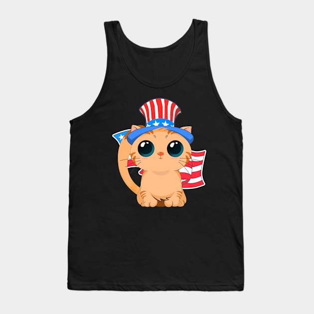 Patriot Cute Cat American Independence Day Tank Top by TheBeardComic
